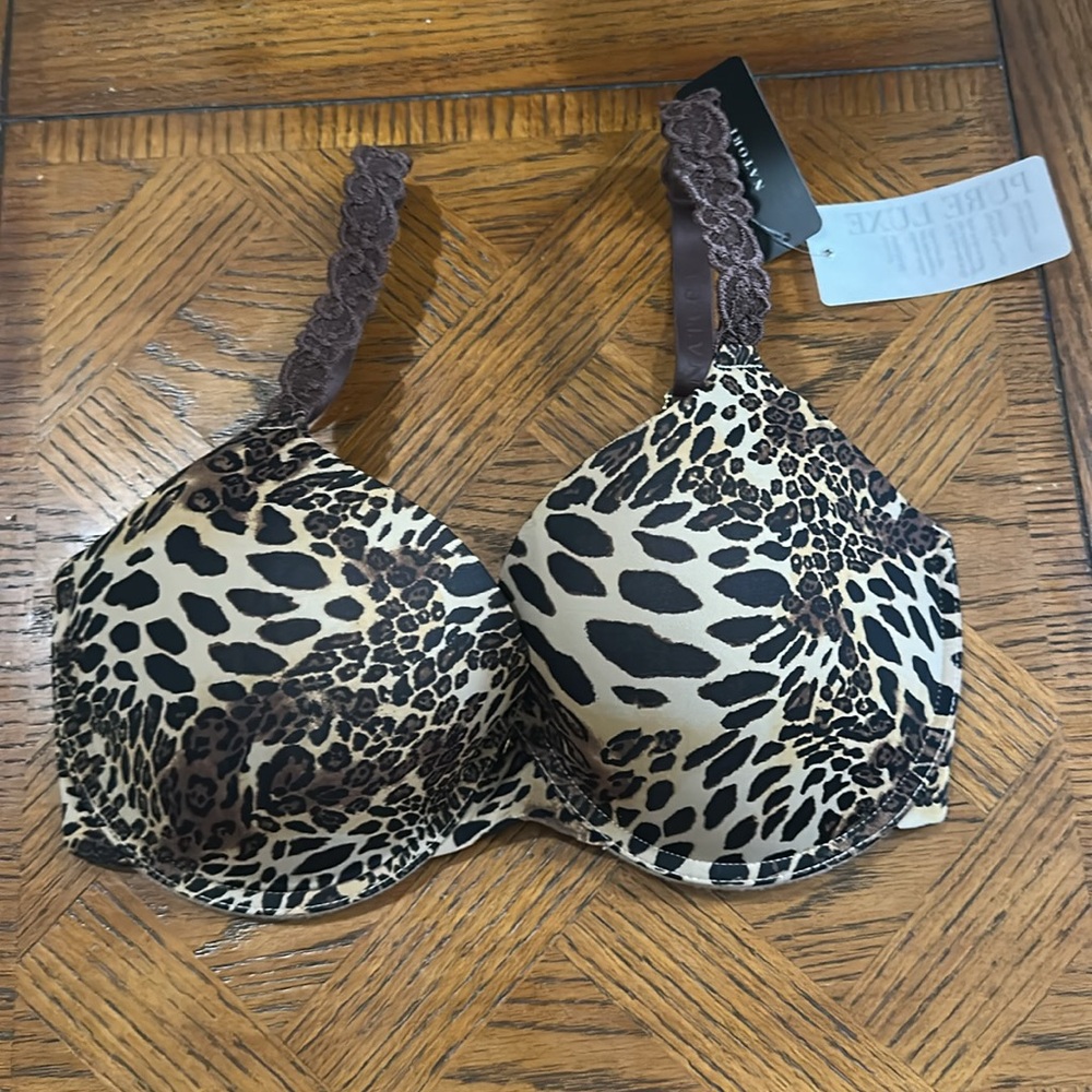 Natori Pure Luxe Plunge Underwire T-Shirt Bra Leopard Print Size 34DD - Picture 5 of 8